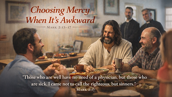 When the Small Things Take Over &mdash; A 16:9 devotional image showing a bearded religious leader in traditional robes carefully weighing small herbs on a balance scale while holding a cup, symbolizing meticulous attention to ritual. The background is soft and neutral, drawing focus to the act of measuring. Overlaid text includes Matthew 23:23, highlighting Jesus&rsquo; warning about neglecting justice, mercy, and faithfulness while focusing on minor details. The image visually contrasts precise religious practice with the deeper call to love and compassion.
